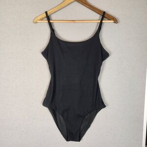 Aerie One Piece Swimsuit Small Black Ribbed Tie Back Full Coverage Scoop Neck